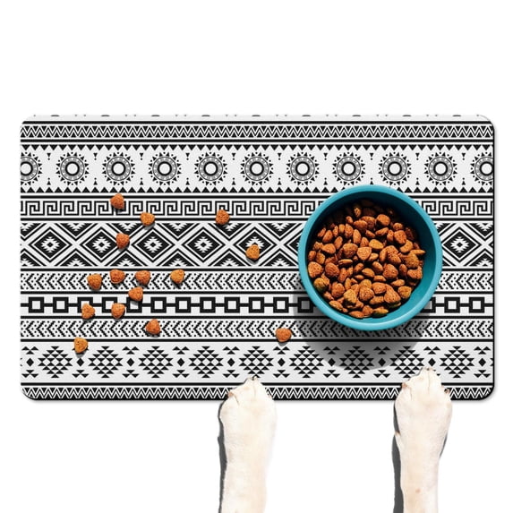 Boho Retro Floral Pet Feeding Mat-Abstract Art Pattern Absorbent Pet Placemat for Food and Water Bowl, with Waterproof Rubber Backing, Quick Dry Water Dispenser Mat for Dog and Cat (12"x20")
