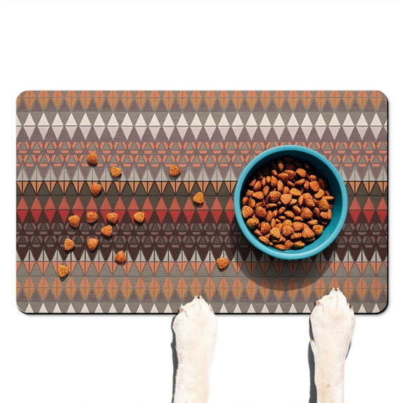 Boho Retro Floral Pet Feeding Mat-Abstract Art Pattern Absorbent Pet Placemat for Food and Water Bowl, with Waterproof Rubber Backing, Quick Dry Water Dispenser Mat for Dog and Cat (12"x20")