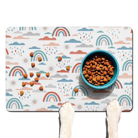 Boho Retro Floral Pet Feeding Mat-Abstract Art Vintage Absorbent Pet Placemat for Food and Water Bowl, with Waterproof Rubber Backing, Quick Dry Water Dispenser Mat for Dog and Cat (16"x24")