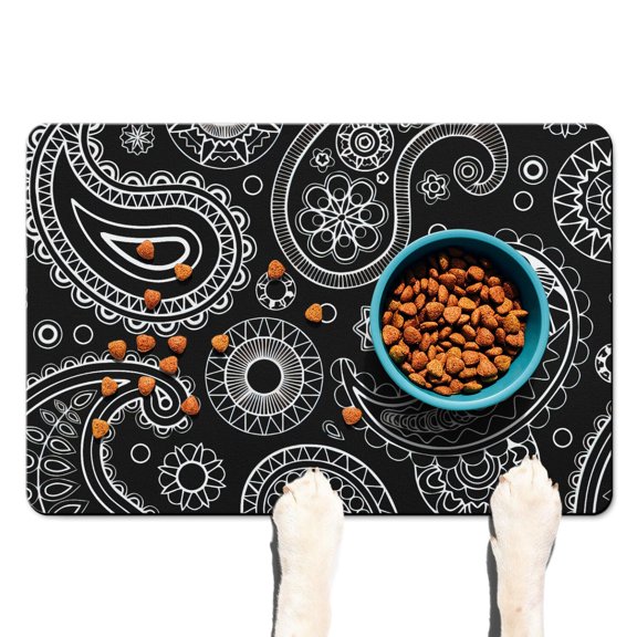Boho Retro Floral Pet Feeding Mat-Abstract Geometric Absorbent Pet Placemat for Food and Water Bowl, with Waterproof Rubber Backing, Quick Dry Water Dispenser Mat for Dog and Cat (16"x24")