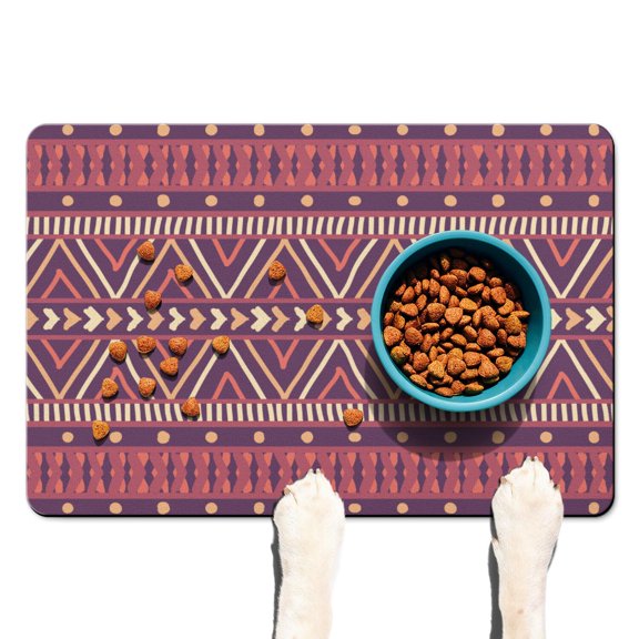 Boho Retro Floral Pet Feeding Mat-Abstract Geometric Absorbent Pet Placemat for Food and Water Bowl, with Waterproof Rubber Backing, Quick Dry Water Dispenser Mat for Dog and Cat (16"x24")
