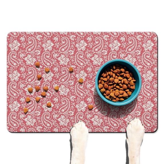 Boho Retro Floral Pet Feeding Mat-Colorful Floral Absorbent Pet Placemat for Food and Water Bowl, with Waterproof Rubber Backing, Quick Dry Water Dispenser Mat for Dog and Cat (16"x24")
