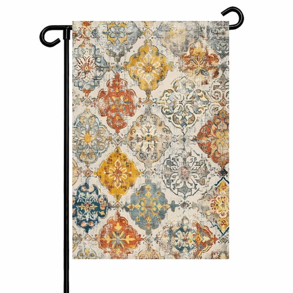 Boho Retro Garden Flags for Outside Ethnic Tribal Floral Pattern Double Sided Yard Flags Outdoor House Decoration, Small 12X18 Inch, Yellow Orange Beige
