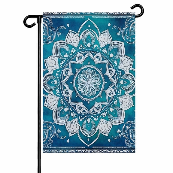 Boho Retro Garden Flags for Outside Ethnic Tribal Floral Pattern Double Sided Yard Flags Outdoor House Decoration, Small 12X18 Inch, Teal