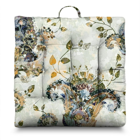 Boho Retro Meditation Pillow - Thick 4.7" Supportive Floor Cushion with Vintage Paisley Design, Sunlight-Activated PP Cotton Filling