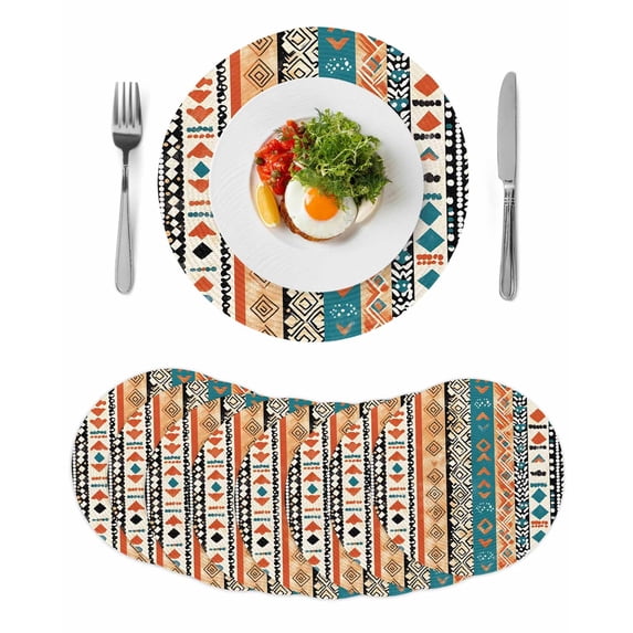 Boho Retro Round Placemats Set of 8 for Dinning Tables,Heat-proof Braided Table Mats 15 Inch,Bohemian Ethnic Patterns Southwest Stripe Washable Place Mat for Kitchen Restaurant Party Table Decor