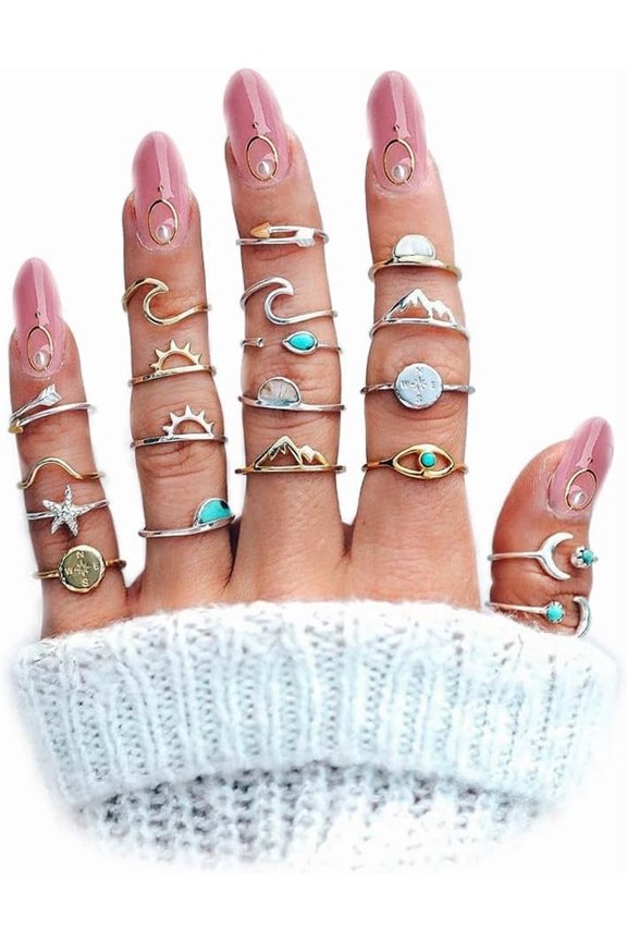 Boho Retro Stackable Rings Sets for Women Knuckle Joint Finger Knuckle Nail Ring Sets Moon Stars Stack Preppy Statement Rings Cute Trendy Stuff Jewelry