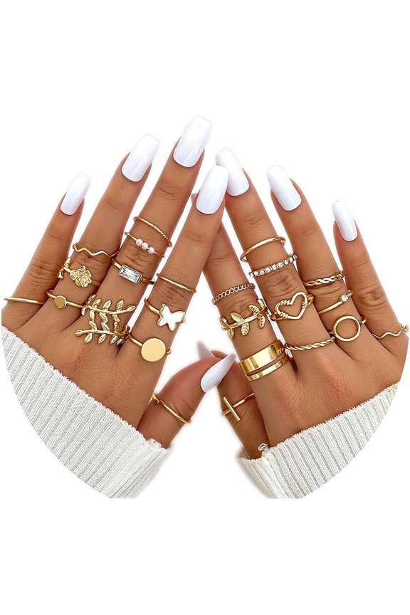 Boho Retro Stackable Rings Sets for Women Knuckle Joint Finger Knuckle Nail Ring Sets Moon Stars Stack Preppy Statement Rings Cute Trendy Stuff Jewelry