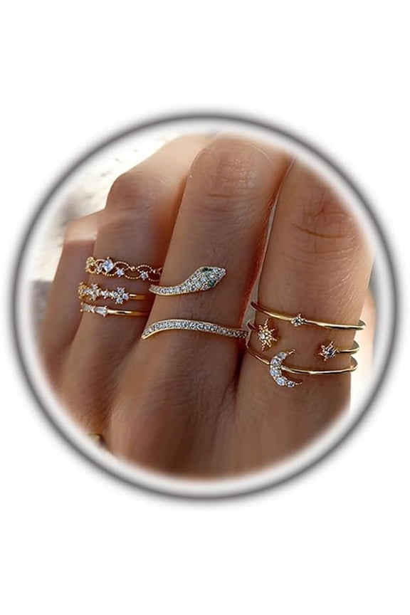 Boho Retro Stackable Rings Sets for Women Knuckle Joint Finger Knuckle Nail Ring Sets Moon Stars Stack Preppy Statement Rings Cute Trendy Stuff Jewelry