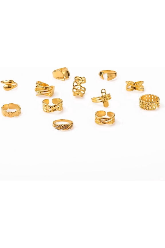 Boho Retro Stacking Rings for Women Gold Geometric Knuckle Rings Set Vintage Snake Chain Rhinestone Joint Finger Rings Aesthetic Dainty Jewelry Gifts