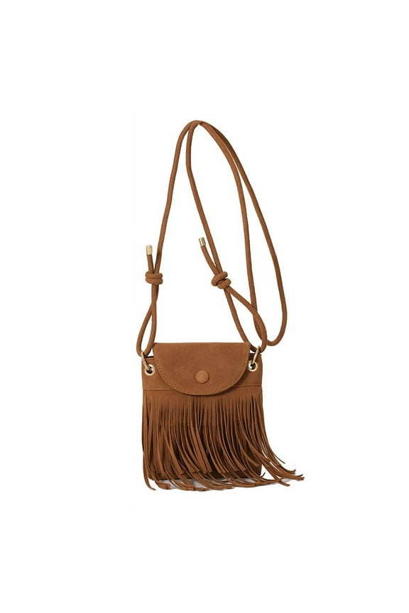 Boho Retro Tassel Flap Purse Simple Casual Mini Crossbody Bag For Women Fringe Phone Handbag