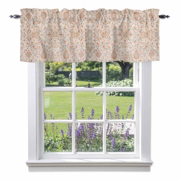Boho Retro Valances for Windows Tribal Style Flowers Rod Pocket Cafe Window Treatments Valance Curtains for Kitchen Bathroom Laundry Basement Windows 54"x18"