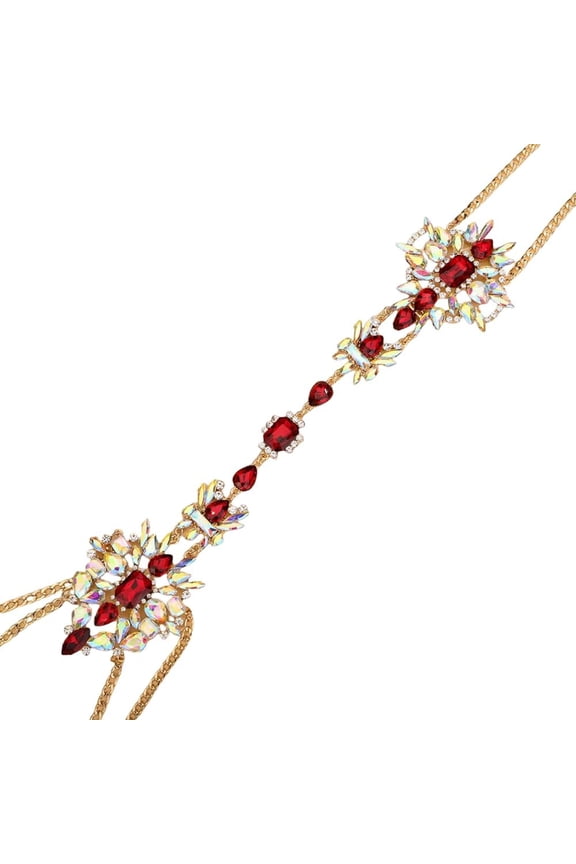 Boho Rhinestone Body Chain Sexy Chest Chain Bikini Bra Chain Statement Necklace Shiny Crystal Beach Body Accessories for Women(Red)