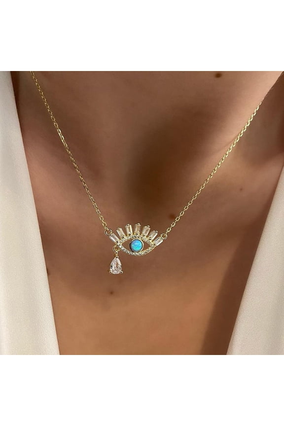 Boho Rhinestone Evil Eye Choker Necklace Blue Turquoise Demon Eye Pendant Necklace Vintage Turquoise Evil Eye Necklace Choker Bling Eye Protection Necklace
