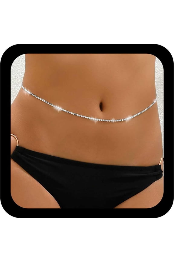Boho Rhinestone Waist Chain Sexy Tennis Body Chain Gold Crystal Body Belly Cz Waist Belts Adjustable Bikini Body Jewelry for Women
