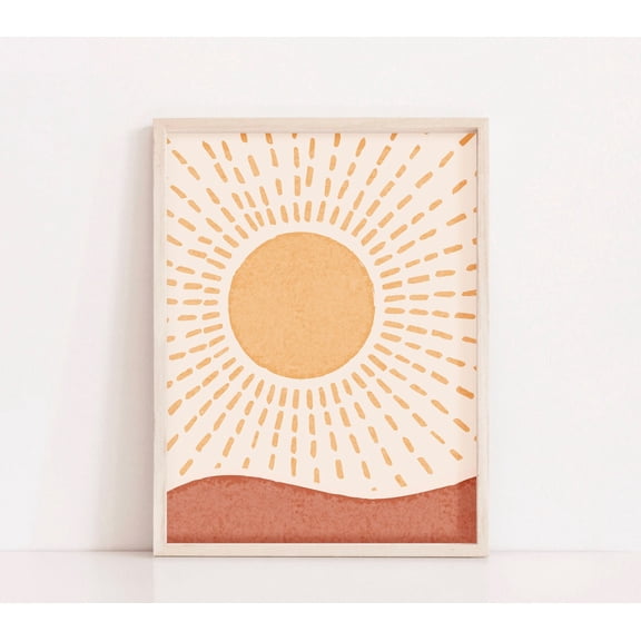Boho Rising Sun Art Print, Mid Century Modern, Neutral Colors Unframed Paper Print