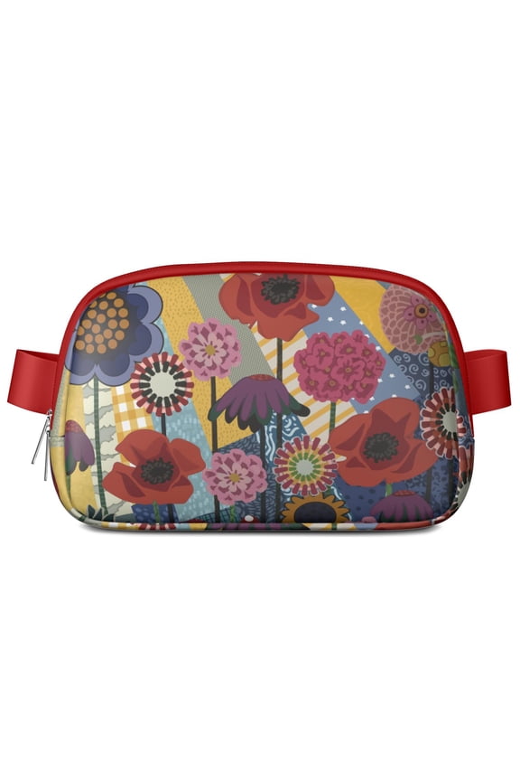 Boho Romantic Fanny Pack – Floral Waist Bag with Vintage Wildflowers, Cute Butterflies & Tropical Leaves