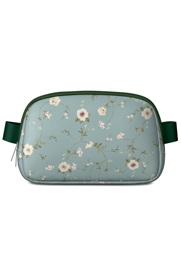 Boho Romantic Fanny Pack – Floral Waist Bag with Vintage Wildflowers, Cute Butterflies & Tropical Leaves