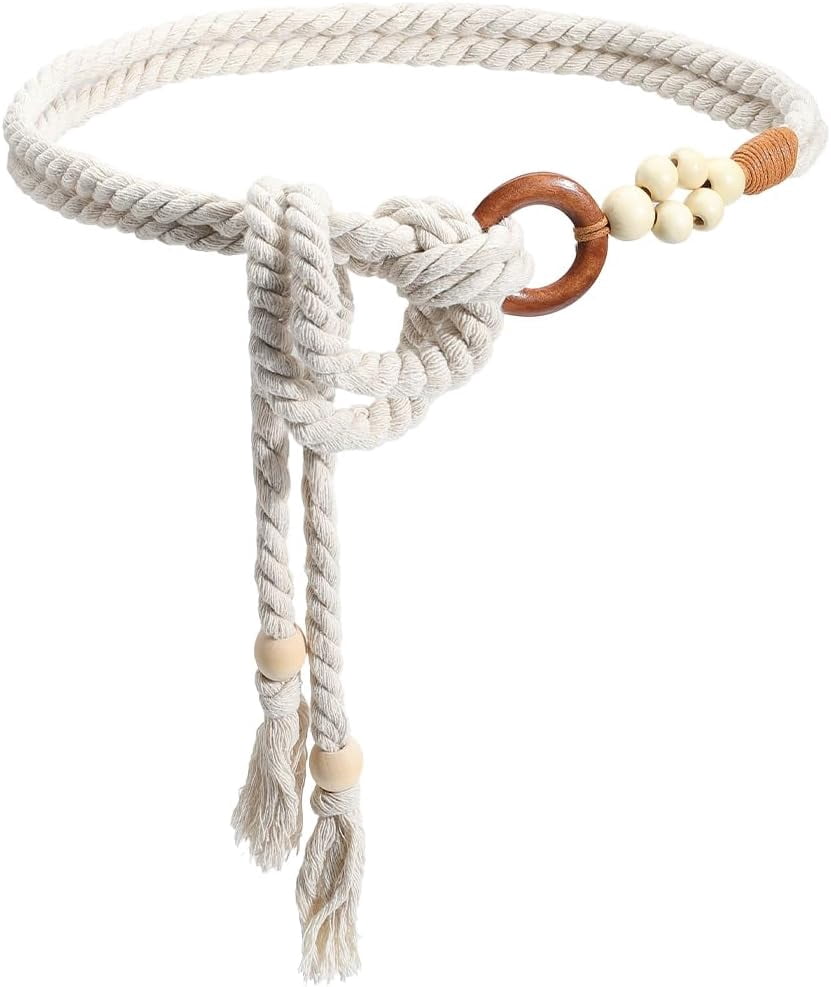 Boho Rope Belt White Waist Belt Tassel Cotton Handmade  display picture 3