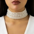 thumbnail image 1 of Boho Round Imitation Pearl Choker Necklace - Elegant Multi-Strand Vintage Choker for Bridal Wedding - Crystal Jewels - Silver - 14.5+2.7inch - Lightweight Design - Perfect Jewelry Accessory, 1 of 7
