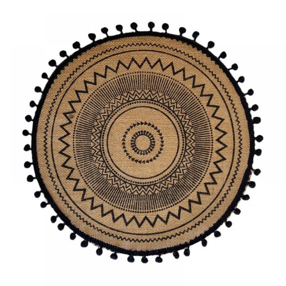 Boho Round Placemat 15 Inch,Farmhouse Woven Jute Fringe Table Mats Set of 4 with Pompom Tassel Place Mat Cup Mat for Dining Room Kitchen Table Decor