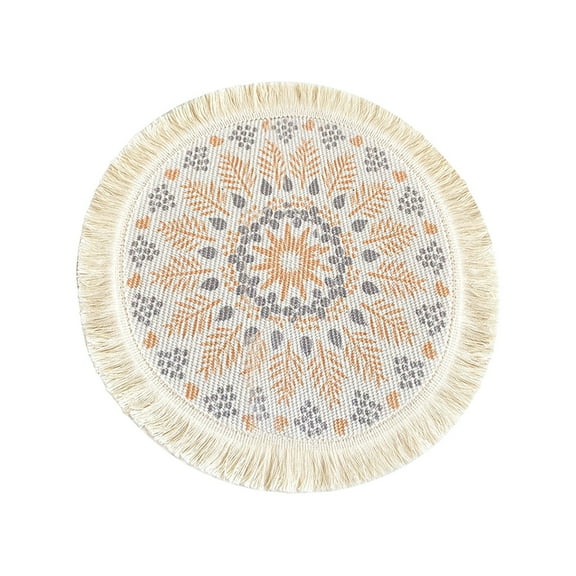 Boho Round Placemats 13 Inch Woven Cotton Linen Table Mats with Macrame Fringe, Bohemian Dining Table Decor Heat Resistant and Washable for Kitchen Party Farmhouse, Table Place Mats