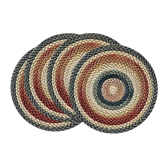Boho Round Placemats Set Rustic Farmhouse Braided Border Round Place Mats Washable Dining Table Mats for Home Wedding Holiday Party