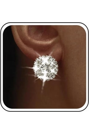 Boho Round Rhinestone Stud Earrings Sparkling Crystal Stud Earrings Silver Rhinestone Crystal Earrings Rhinestone Button Earrings Rhinestone Round Earrings Jewelry for Women