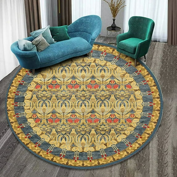 Boho Round Rug 16Inches Small Round Area Rug Non-Slip Round Bathroom Rug Washable Throw Rugs for Bedroom Oriental Distressed Round Kitchen Office Circle Rug Round Carpet for Living Dining Room Sofa