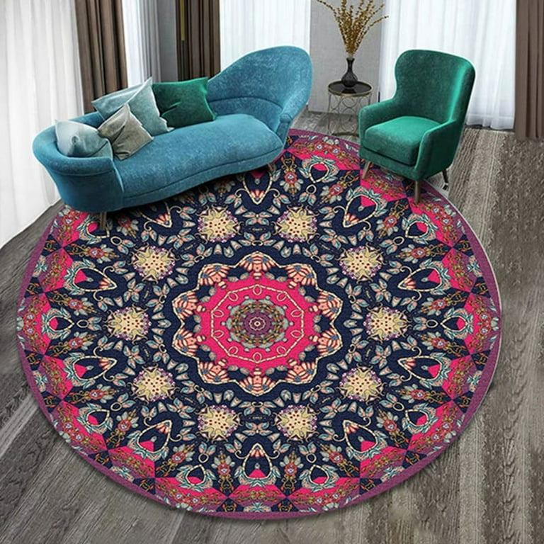 Boho Round Rug 24Inches Small Round Area Rug Non Slip Round Bathroom Rug Washable Throw Rugs for Bedroom Oriental Distressed Round Kitchen Office Circle Rug Round Carpet for Living Dining Room Sofa