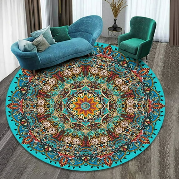 Boho Round Rug 24Inches Small Round Area Rug Non-Slip Round Bathroom Rug Washable Throw Rugs for Bedroom Oriental Distressed Round Kitchen Office Circle Rug Round Carpet for Living Dining Room Sofa