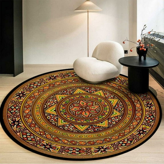 Boho Round Rug 24Inches Small Round Area Rug Non-Slip Round Bathroom Rug Washable Throw Rugs for Bedroom Oriental Distressed Round Kitchen Office Circle Rug Round Carpet for Living Dining Room Sofa