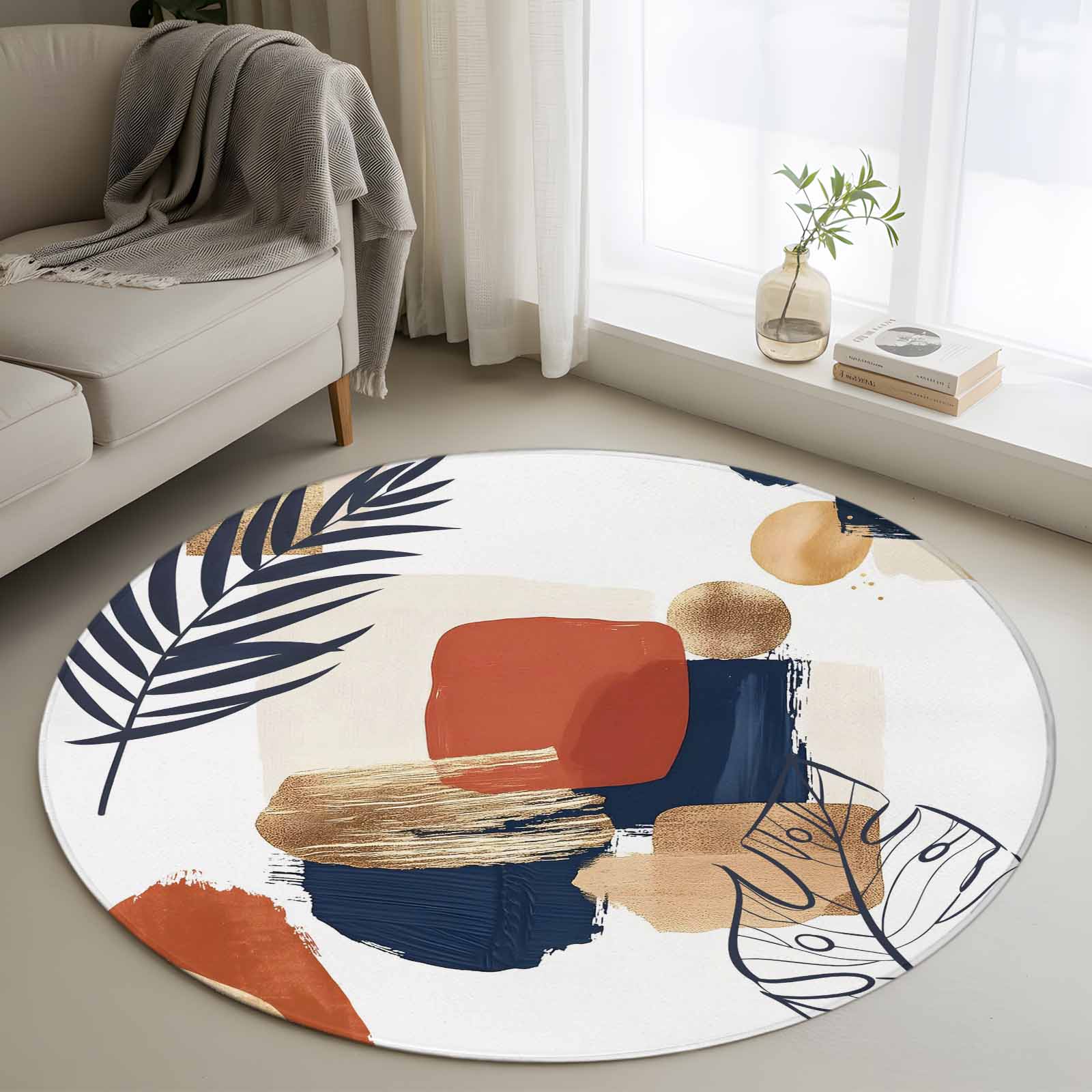 Boho Round Rug 3.3ft Washable Circle Entryway Rugs Non Slip Middle ...
