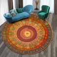 thumbnail image 1 of Boho Round Rug 39Inches Small Round Area Rug Non-Slip Round Bathroom Rug Washable Throw Rugs for Bedroom Oriental Distressed Round Kitchen Office Circle Rug Round Carpet for Living Dining Room Sofa, 1 of 2