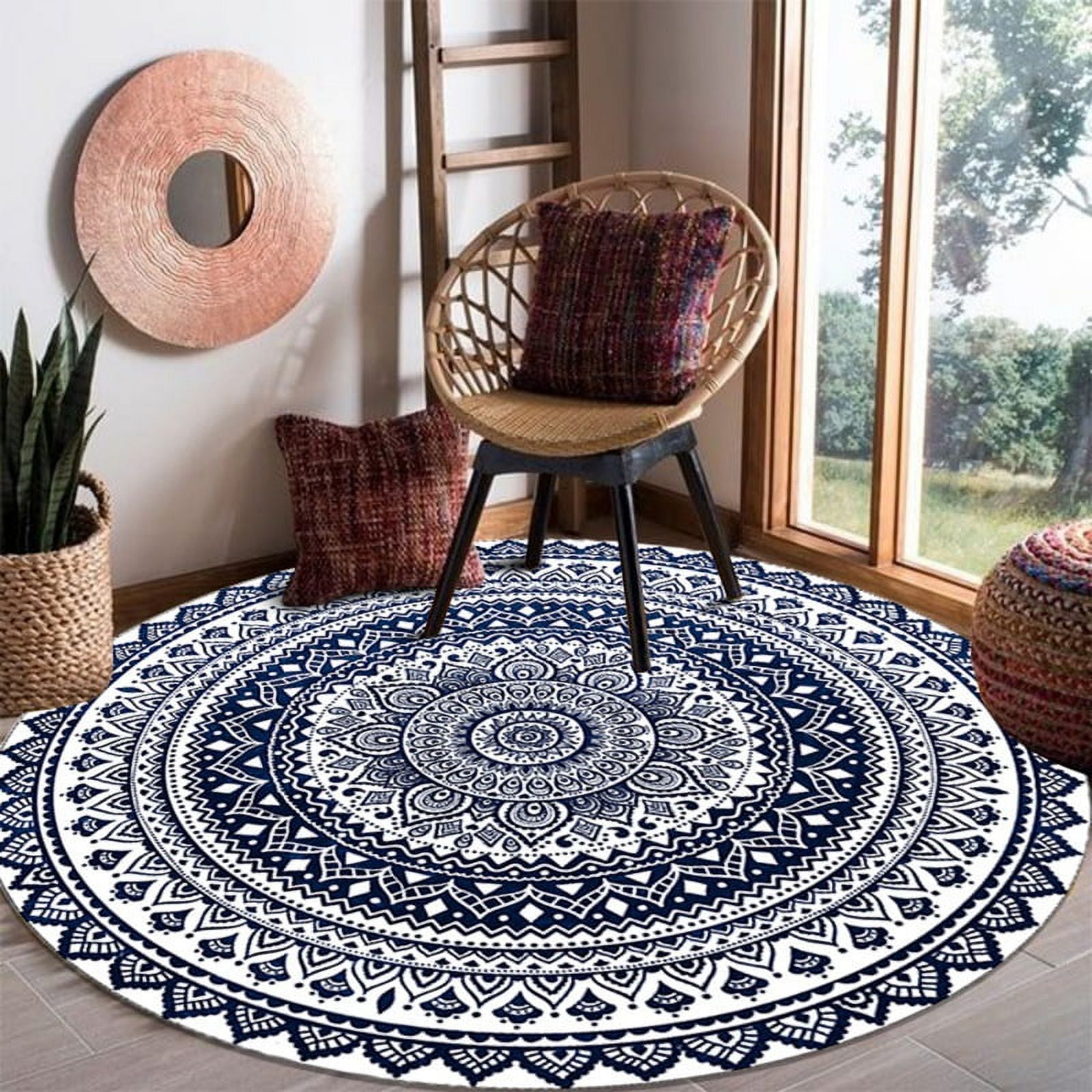 Boho Round Rug 47Inches Small Round Area Rug Non-Slip Round Bathroom ...
