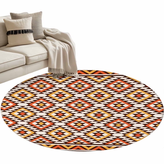 Boho Round Rug 4ft Washable Circle Entryway Rugs Non Slip Abstract Geometric Ethnic Bohemia Textured Area Rug Indoor Floor Carpet for Bedroom Kitchen Living Room Home Office Dining Room Nursery