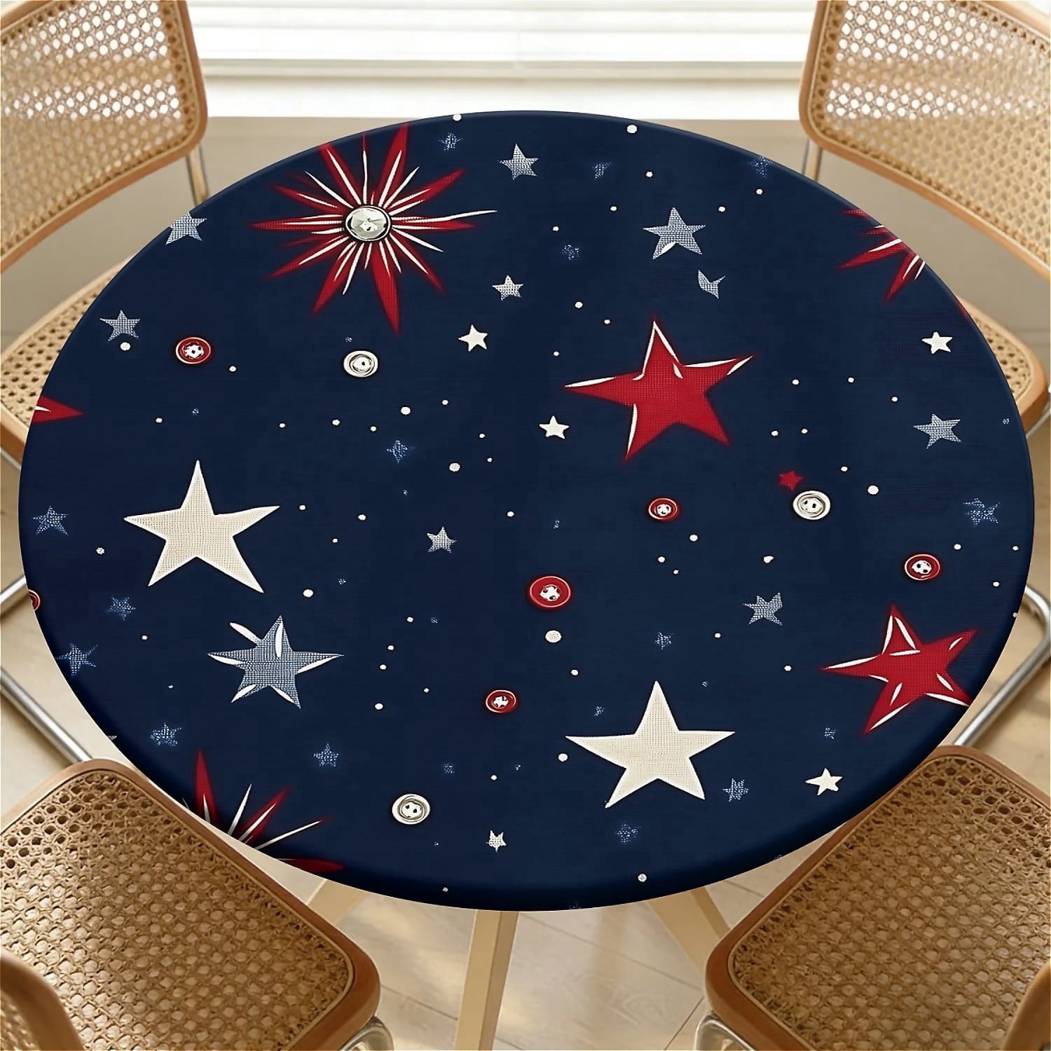 Boho Round Table Cover, 60 Inch Fitted Round Tablecloth Waterproof ...