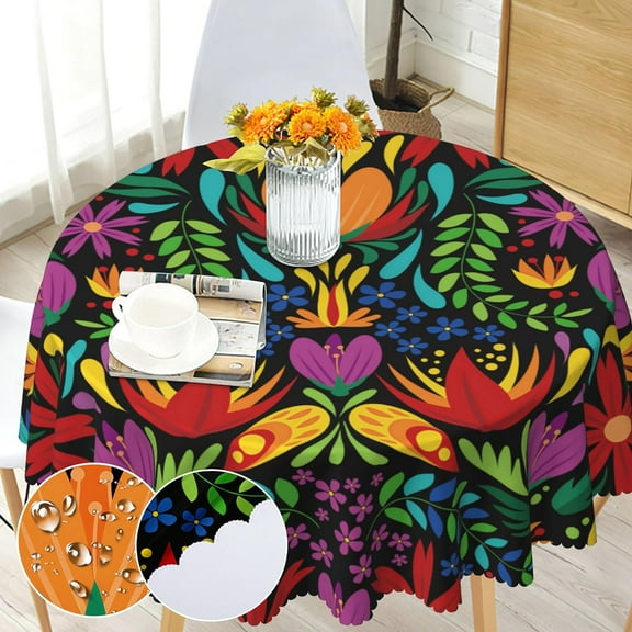 Boho Round Tablecloth 60 inch, Bohemian Circle Table Cloth, Stain Resistance, Water Repellent and Wrinkle-Free, Colorful Tablecloth Decor for Home Kitchen Dining Party Patio Indoor and Outdoor Use