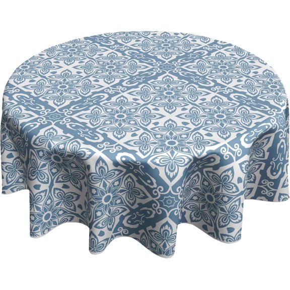Boho Round Tablecloth Modern Minimalism Farmhouse Table Cover Geometric Navy Blue Table Cloth 60 Inch Waterproof Polyester Cloth Navy Blue Decorative for Home Kitchen Camping Party Dining