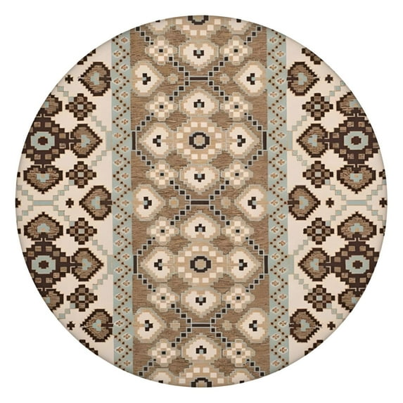 Boho Round Tablecloth Waterproof Oxford Fabric with Elastic Edge, Fits 45-52” Table, Great for Everyday Meals and Outdoor Activities