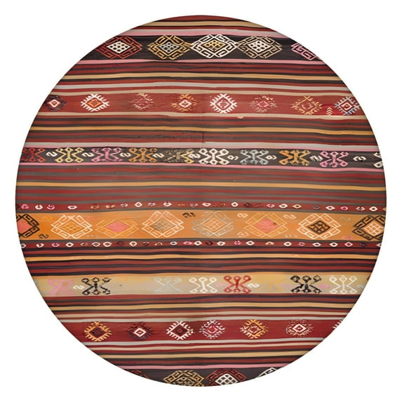 Boho Round Tablecloth Waterproof Oxford Fabric with Elastic Hem, Fits 45-52" Table, Perfect for Patio Dining, Kitchen, and Outdoor Use