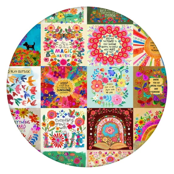 Boho Round Tablecloth Waterproof Oxford Fabric with Elastic Hem for 45-52” Table, Ideal for Dining Room, Travel Use, and Outdoor Parties