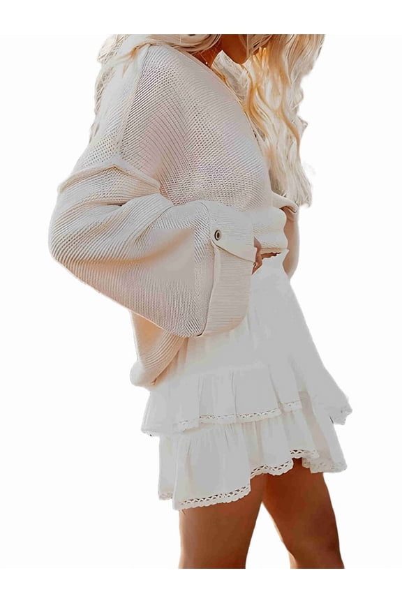 Boho Ruffle Tiered Skorts High Waist Mini Skirts White S