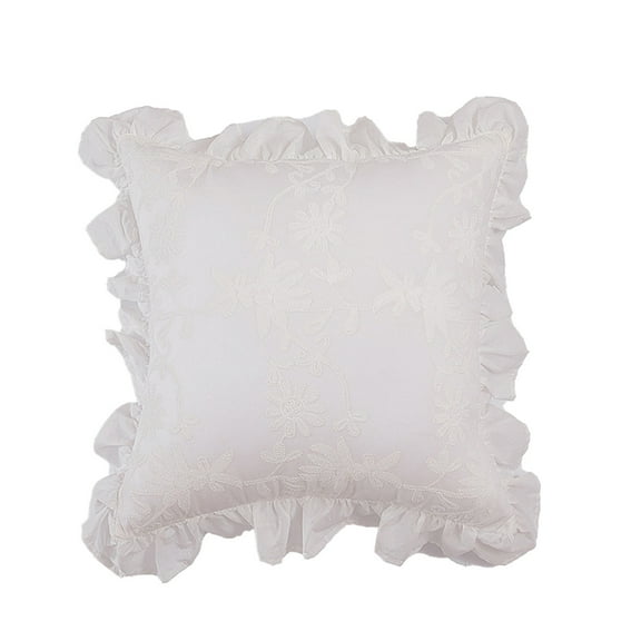 Boho Ruffled Euro Shams Throw Pillow Covers, Decorative Farmhouse Euro Pillow Covers for Home Decor, Romantic Victorian White European Throw Pillow Covers with Envelope Closure