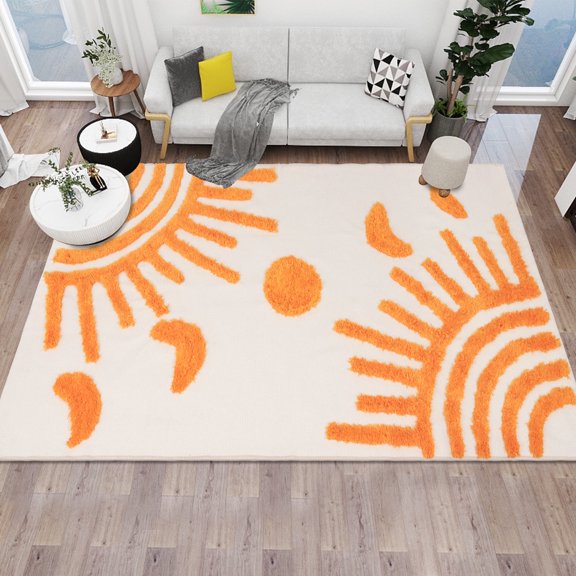 Boho Rug 3'x5' Sun and Moon Tufted Kids Area Rug, Large Washable Rugs Nursery Rug, Living Room Rug Cotton Woven Beige Area Rugs for Bedroom Dorm Kids Room Office