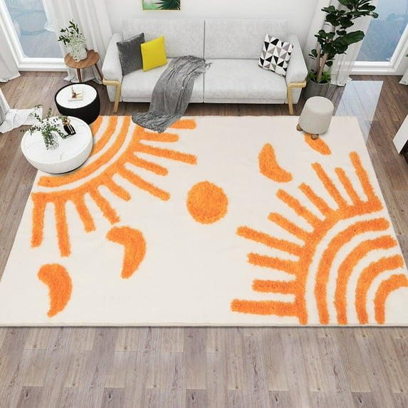 Boho Rug 3'x5' Sun and Moon Tufted Kids Area Rug, Large Washable Rugs Nursery Rug, Living Room Rug Cotton Woven Beige Area Rugs for Bedroom Dorm Kids Room Office