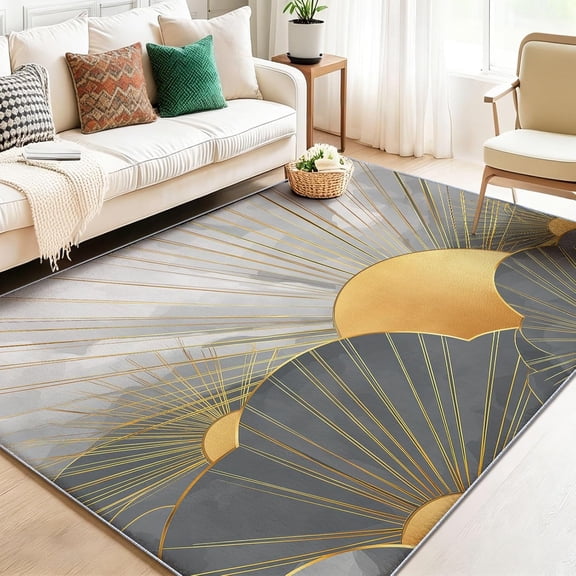 Boho Rug Sun Sunrise Laundry Room Rug Bathroom Rugs Runner Abstract Art Deco Fan Pattern Carpet,Non Slip Kitchen Runner Bohemian Area Rugs for Livingroom Bedroom Room-5' x 8'