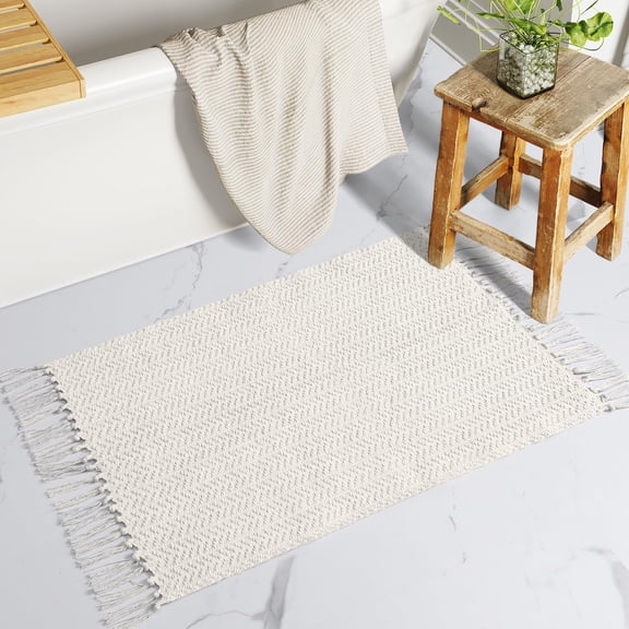 Boho Rugs for Bedroom, 2x3 Bathroom Rug Lightweight Farmhouse Woven Area Rug with Tassels, Throw Rugs Washable Kitchen Rug Non Shedding Indoor Door Mats for Entryway Living Room