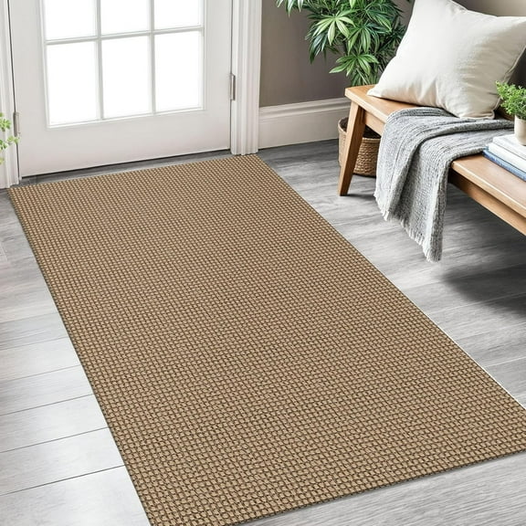 Boho Rugs for Entryway 3x5 ft Washable Area Rug Non Slip Rubber Backed Entry Woven Indoor Door Mat Cotton Kitchen Floor Carpet Entryway, Foyer, Backdoor, Tan/Oran/Brown