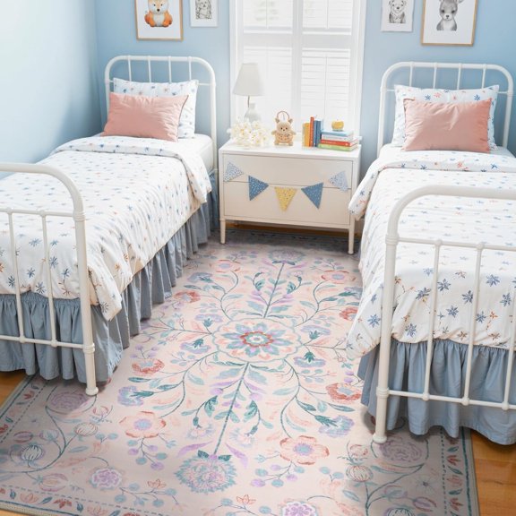 Boho Rugs for  Room 8x10, Washable  Area Rug for   Soft Girls Room Rug, Non Slip Distressed  Rug Indoor Throw Carpet for Playroom Dining Room